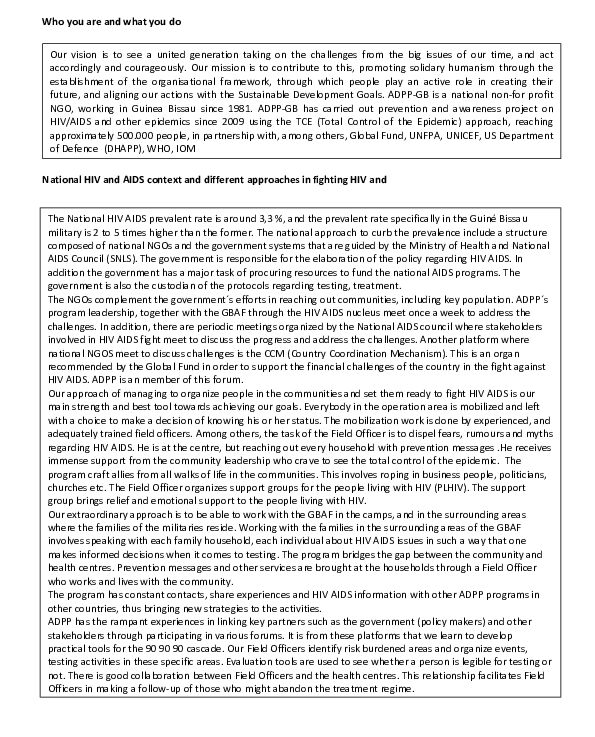 ADPP Guinea Bissau HIV and AIDS Capability Statement